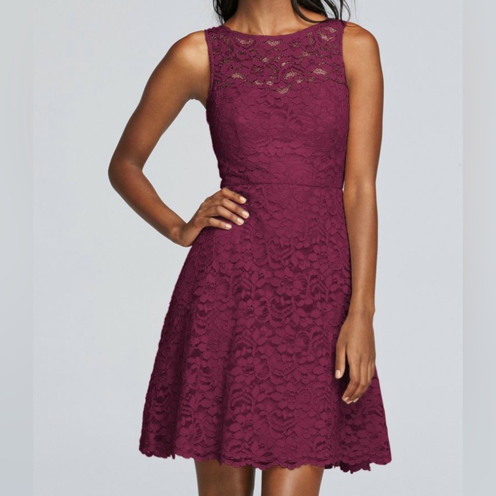 David’s Bridal Short Sleeveless All Over Lace Bridesmaids Dress Wine Size 10